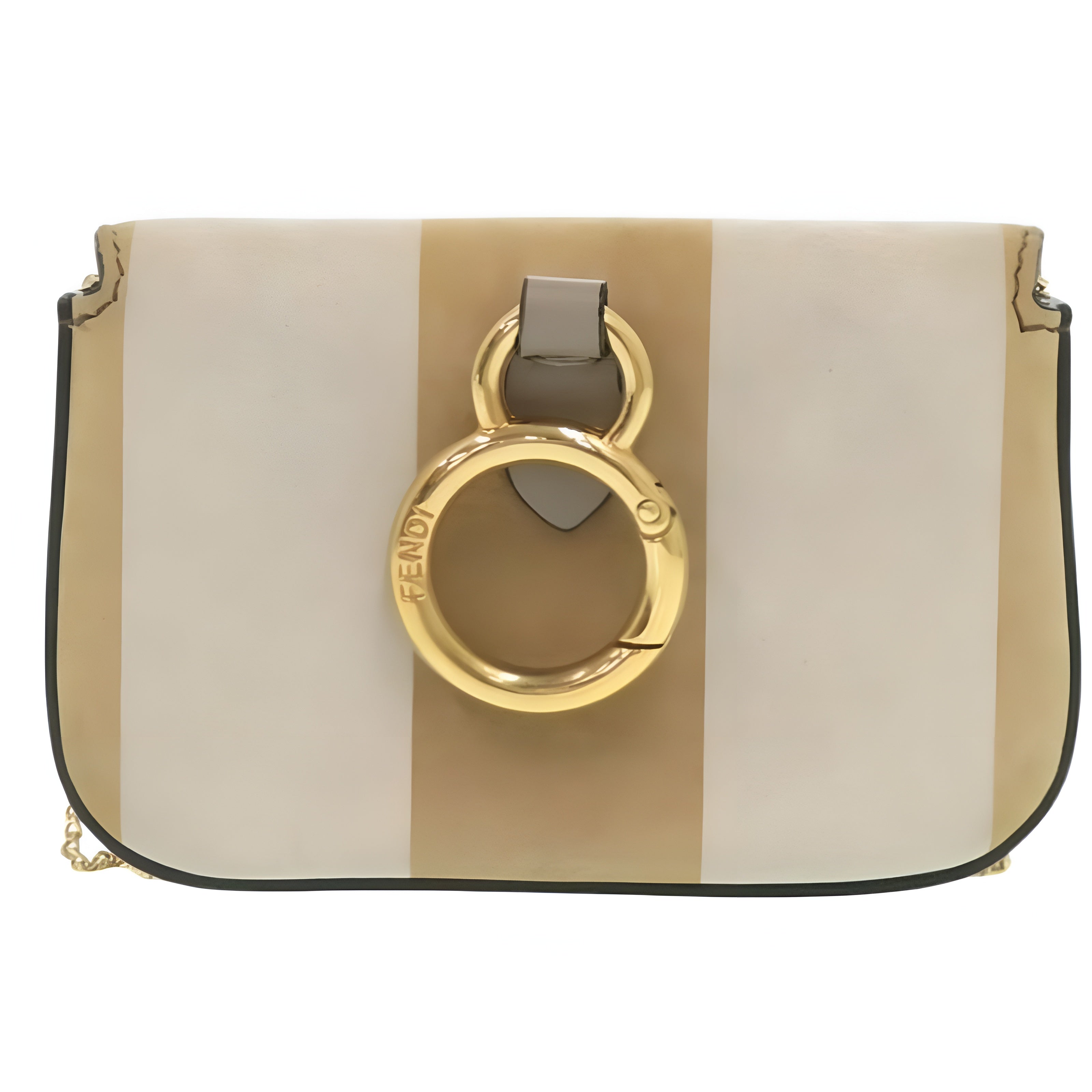 FENDI Nano Baguette Chain Charm Bag Beige Cream Stripes Authentic Previously Owned