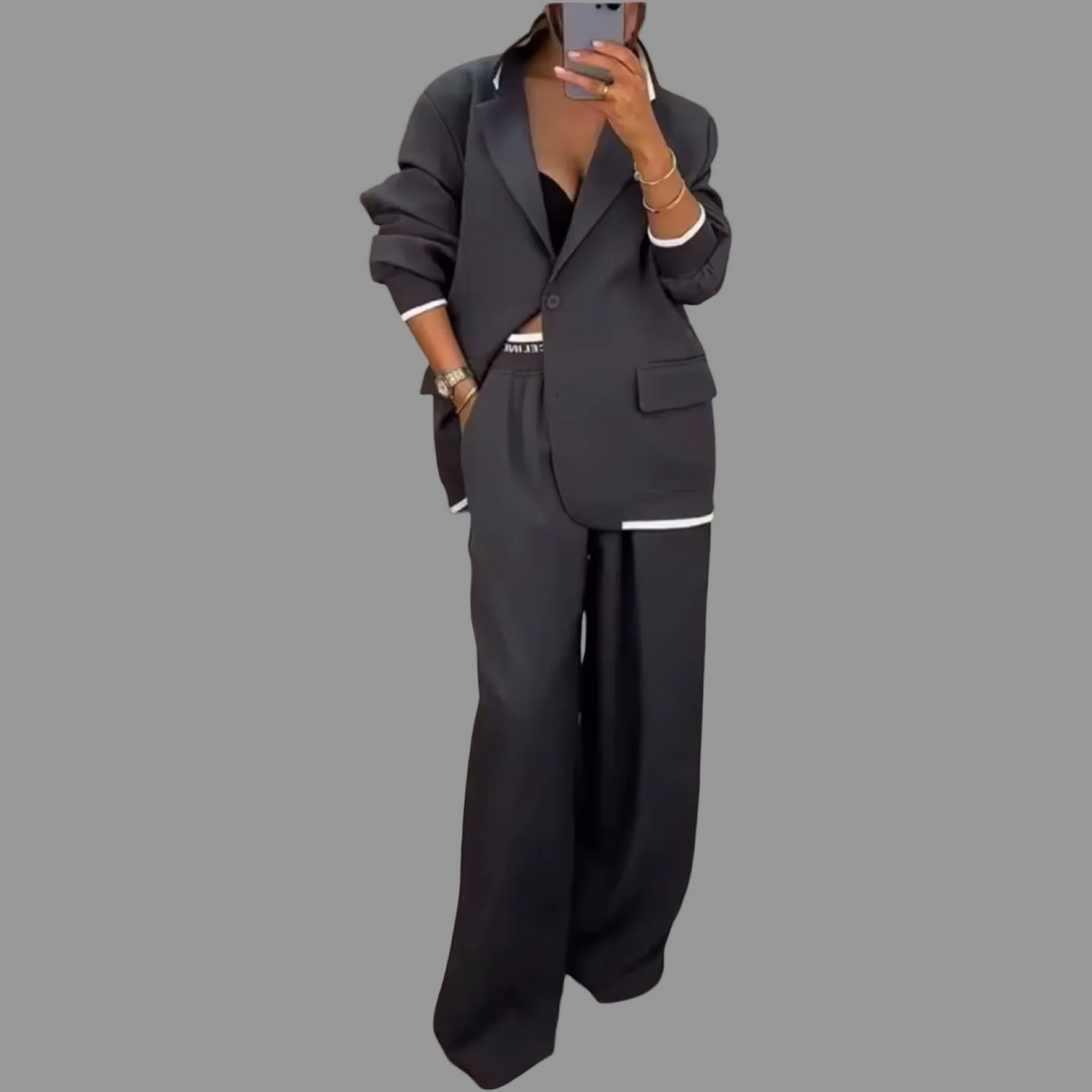 Blazer & Wide-Leg Pant Set for Women – Elegant Two-Piece Long Sleeve Suit