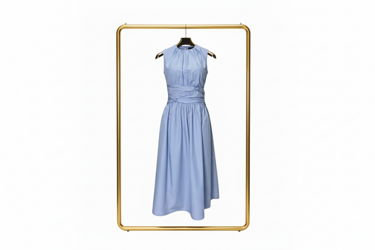 Blue Sleeveless Ruched Waist Midi Dress  | L’LUXE Best Dressed Edit