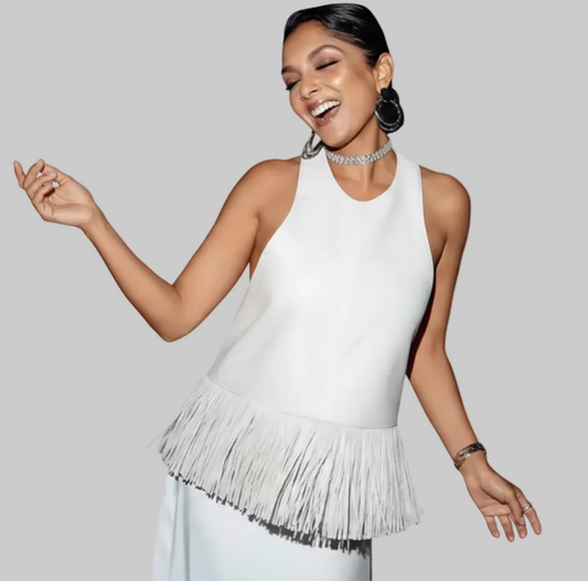 Fringe Hem Halter Top – Sleeveless Backless Statement Tank | L’LUXE Tops