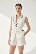 White Belted Sleeveless Blazer Vest