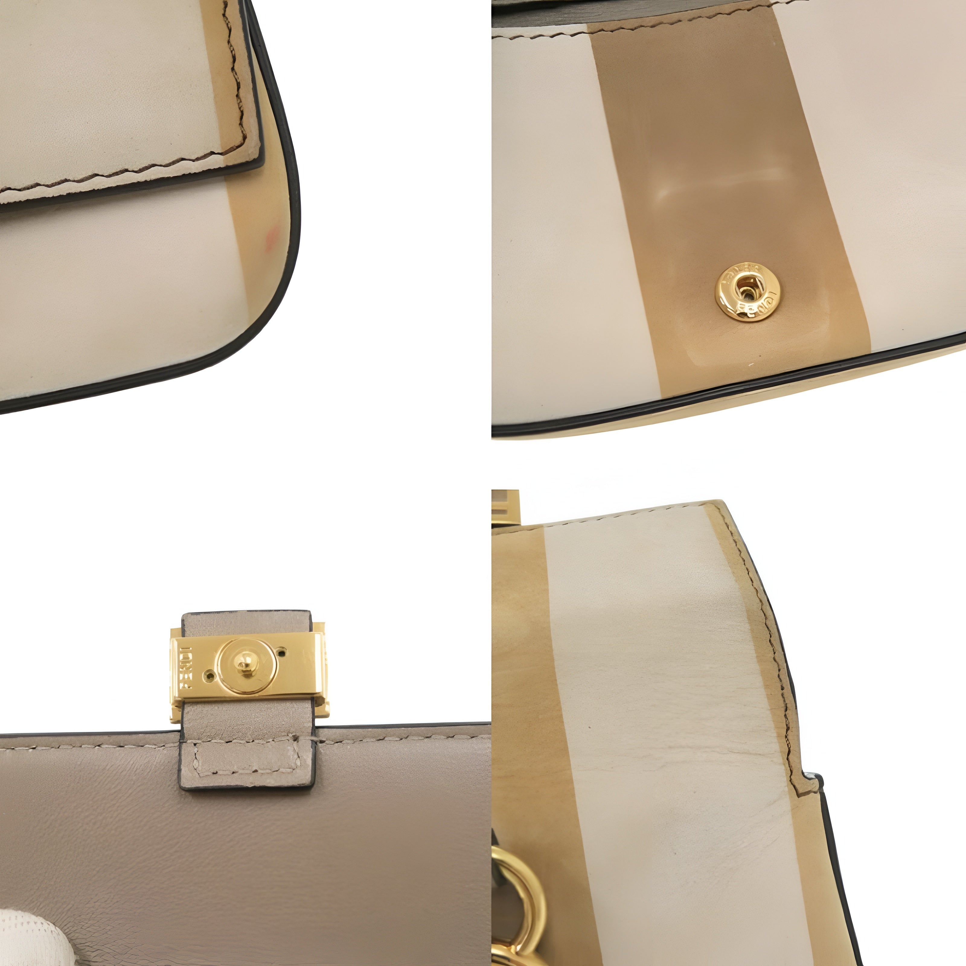 FENDI Nano Baguette Chain Charm Bag Beige Cream Stripes Authentic Previously Owned