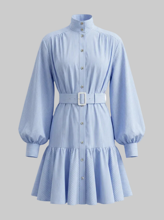 Sky Blue Striped Cotton Mini Dress | L’LUXE Luxury Edit