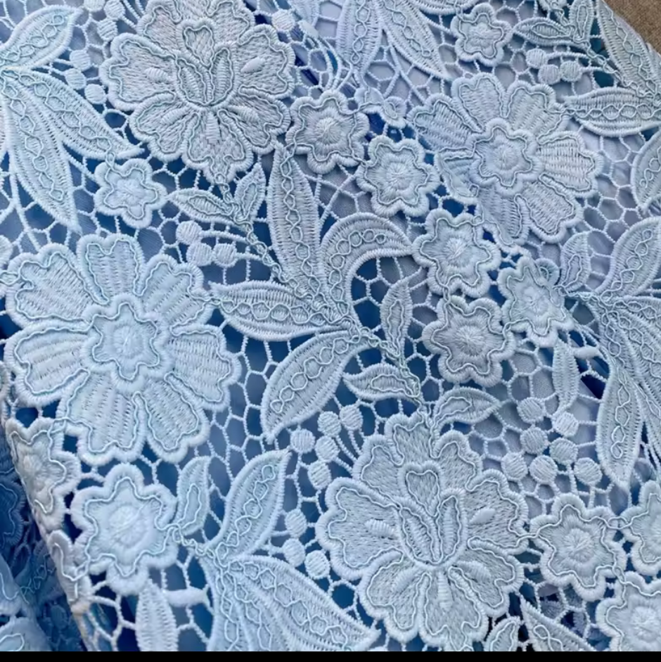 Sky Blue Embellished Lace Hem Mini Dress