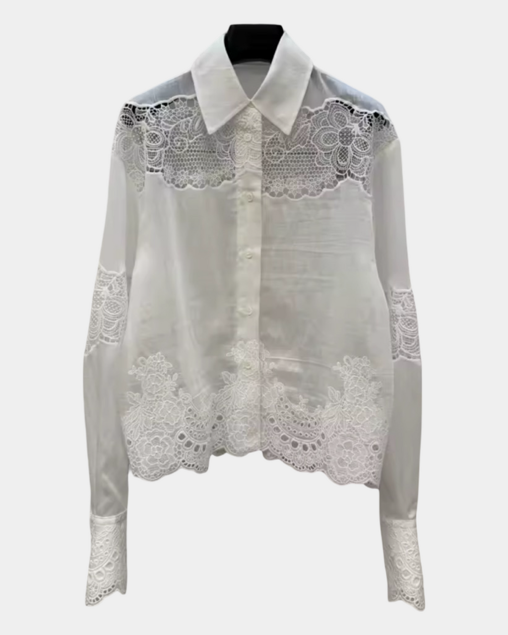 Blue & White Silk Linen Embroidered Lace Shirt or Pleated Skirt Set