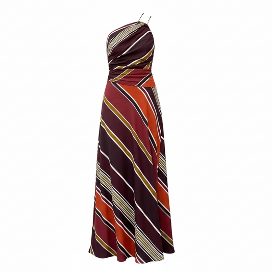 Women’s One-Shoulder Striped Maxi Dress – Sleeveless Asymmetrical