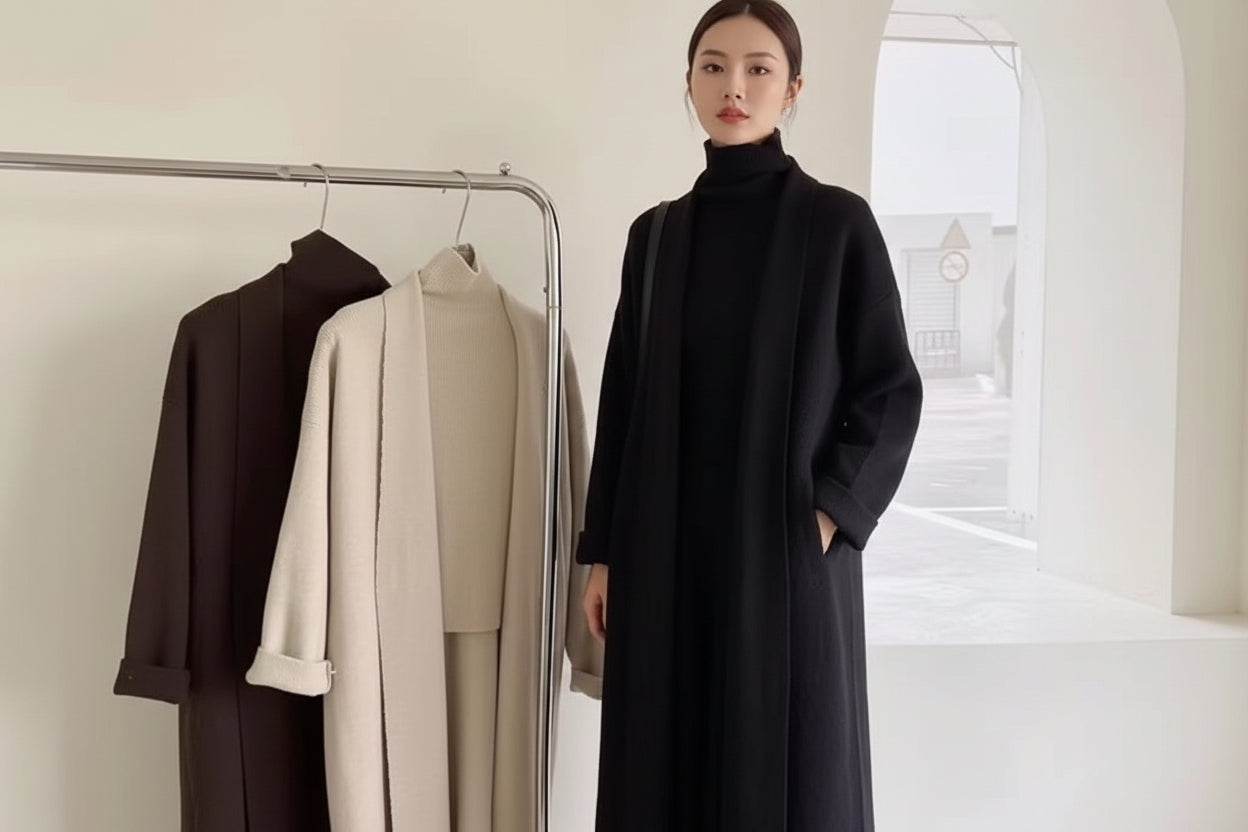 Women's 3-Piece Knit
Sweater Set - Long Cardigan, Sleeveless Top & Midi Skirt