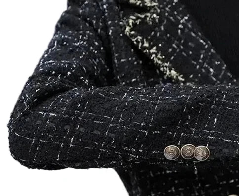 Women Woolen Blazers New Plaid Double-Breasted Suit Loose  Wool Blended Blazers Jacket