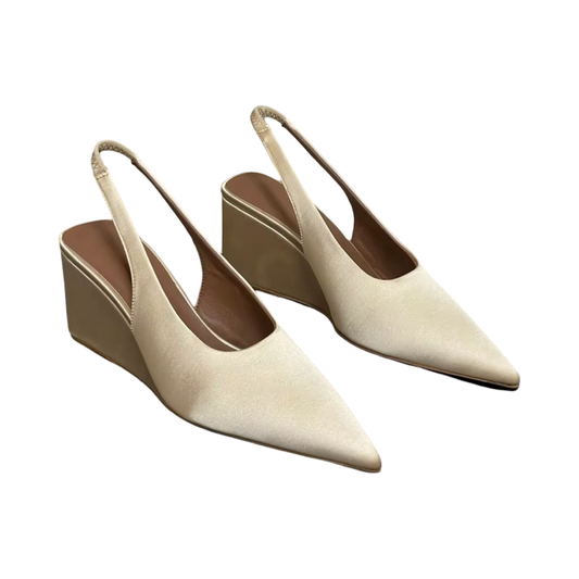 Satin Wedge Slingback Pumps | L’LUXE Footwear