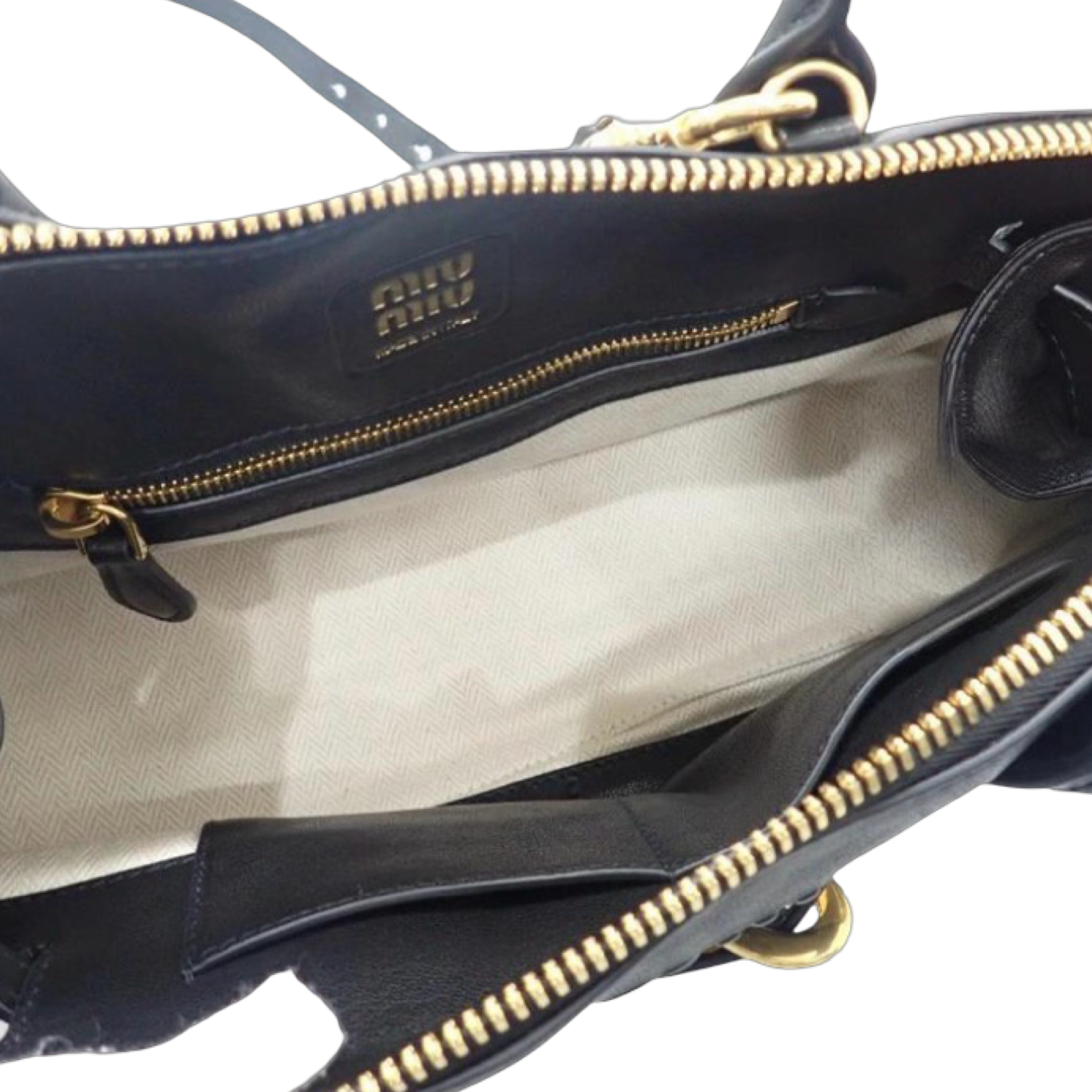 Miu Miu Aventure Top Handle Lambskin Black Gold Hardware 2-Way Shoulder Bag Previously Owned Authentic