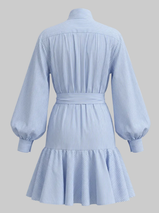 Sky Blue Striped Cotton Mini Dress | L’LUXE Luxury Edit