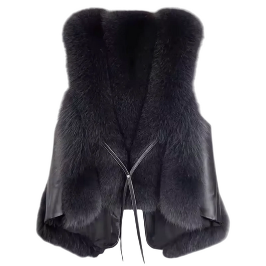 Women’s Faux Fur Vest – Sleeveless Winter Layering Vest – Off-White & Black – 2026