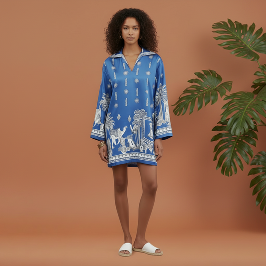 Acacia Blue Linen Tunic Dress | L’LUXE Luxury Edit