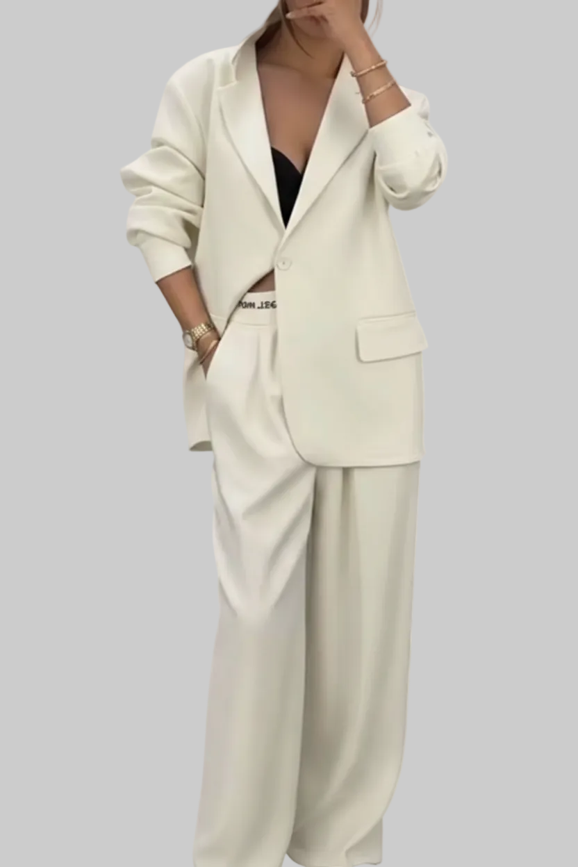 Blazer & Wide-Leg Pant Set for Women – Elegant Two-Piece Long Sleeve Suit