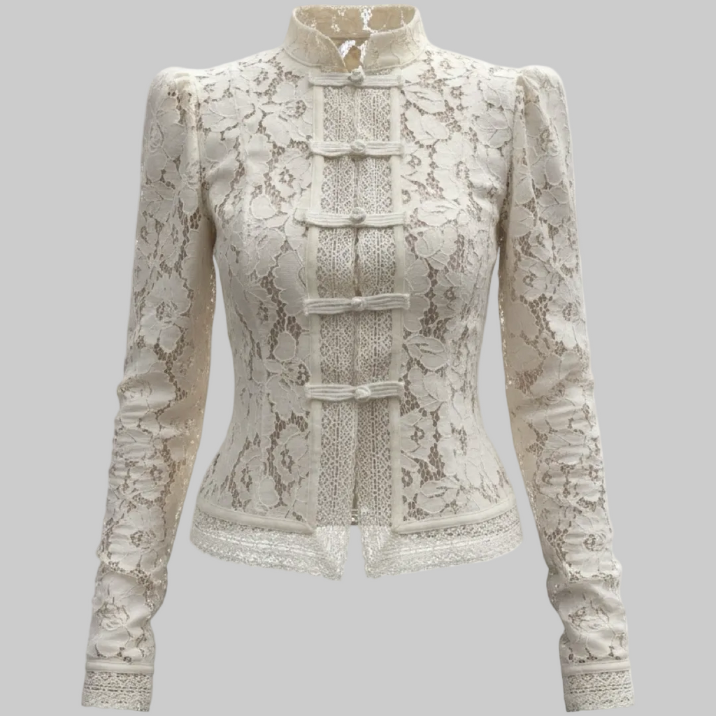Lace-Detail Button-Front Blouse