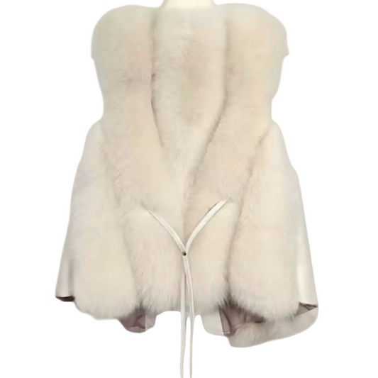 Women’s Faux Fur Vest – Sleeveless Winter Layering Vest – Off-White & Black – 2026