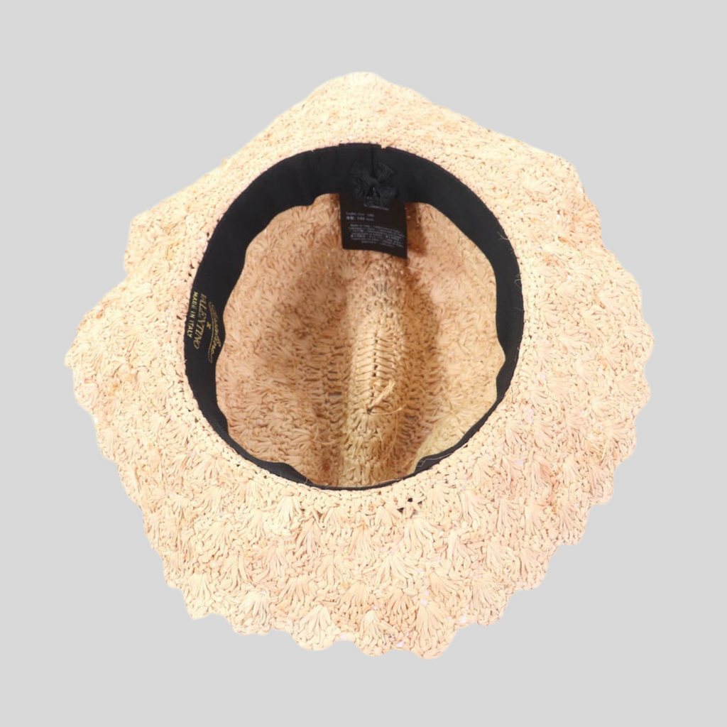 Valentino x Borsalino Straw Panama Hat Natural - Embroidered Logo Previously Owned Pristine Authentic
