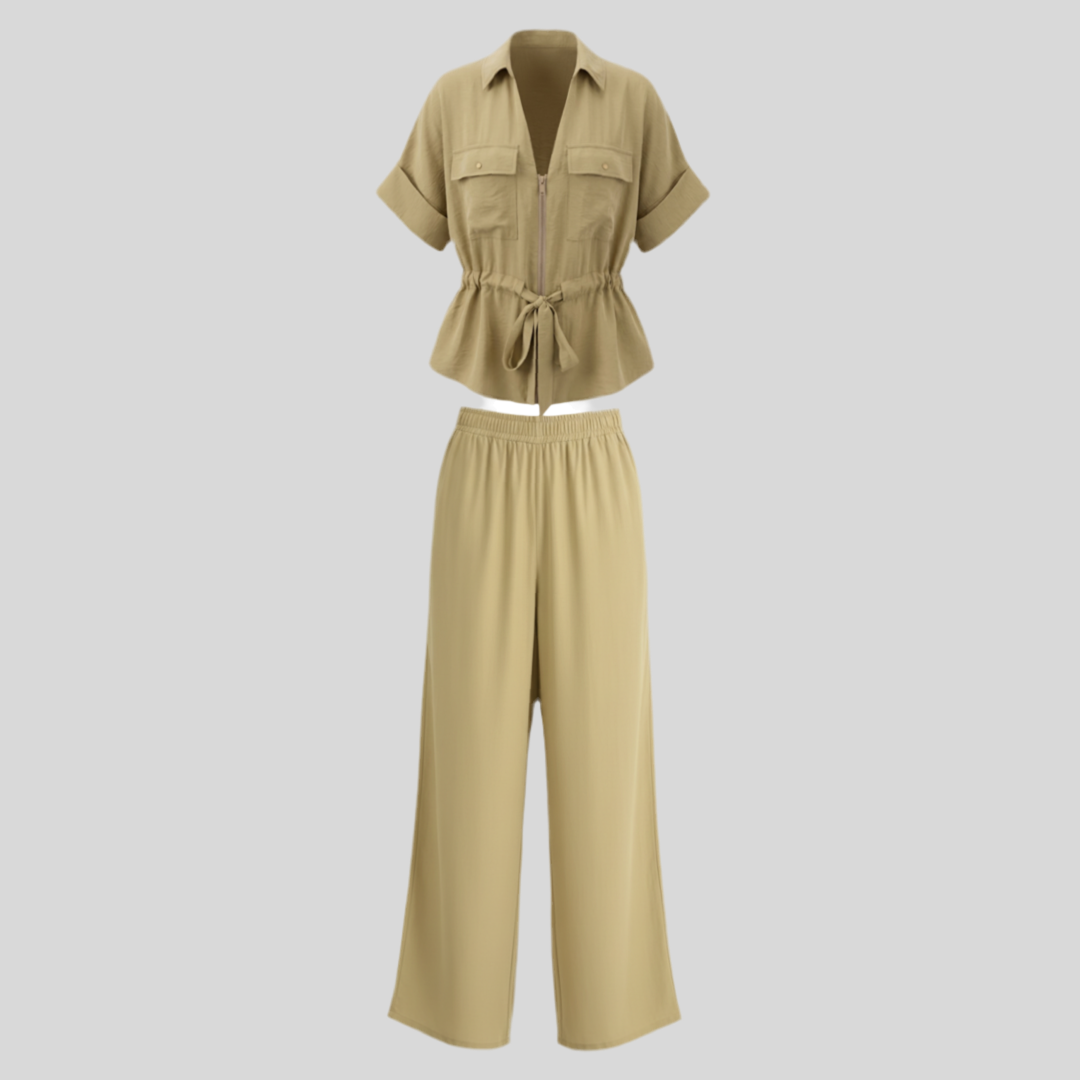 Women’s Wide-Leg Pants & Shirt Two-Piece Set – Lightweight Summer Co-Ord Outfit