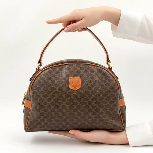 Celine Macadam Pattern Handbag Brown Beige PVC Leather Trim — Previously Owned Good Condition | L’LUXE Authentic’s