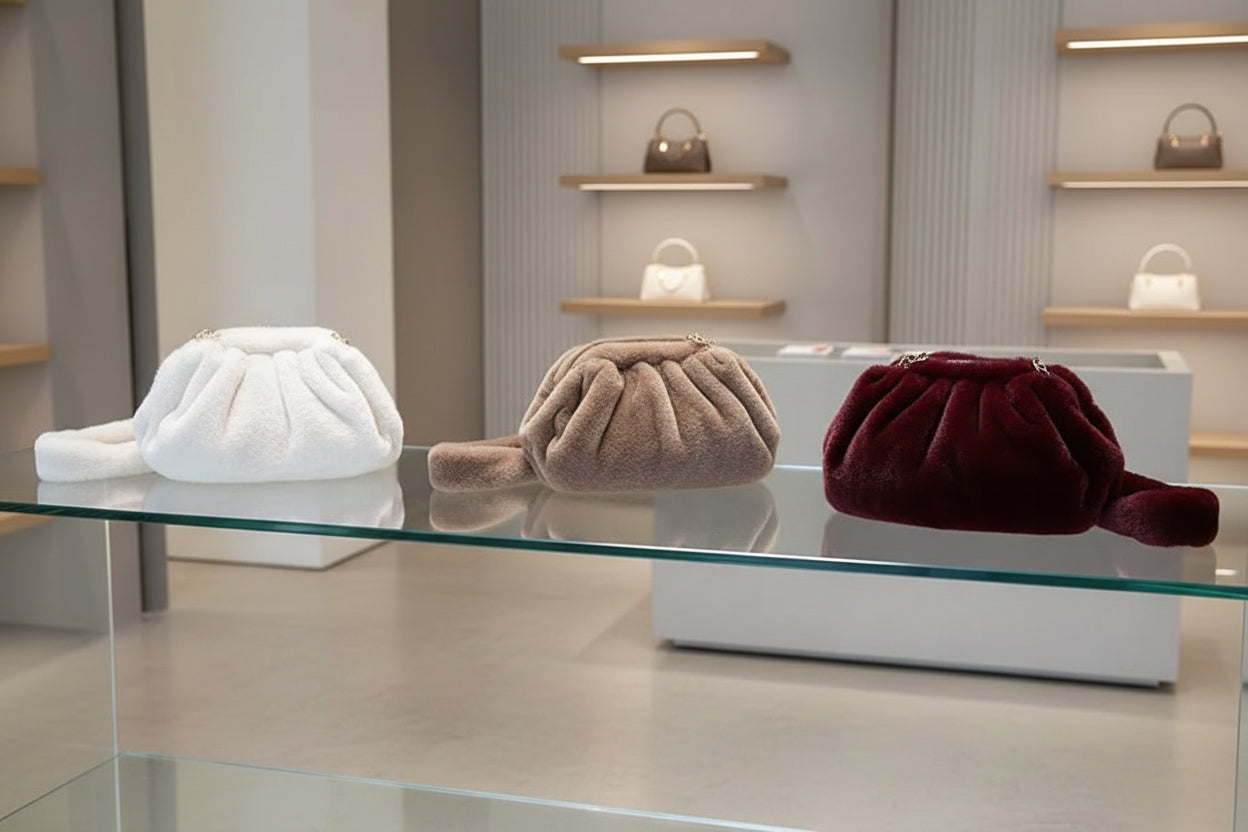 Plush Ruched Shoulder Bag | Soft Faux Fur Crossbody Clutch Bag