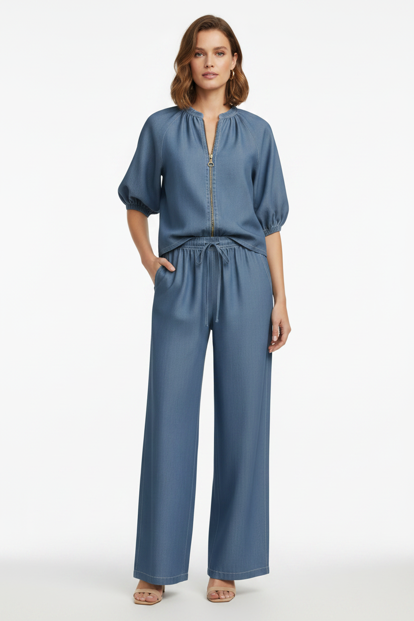 Solid Wide-Leg 2-Piece Pant Set -Editor’s Pick