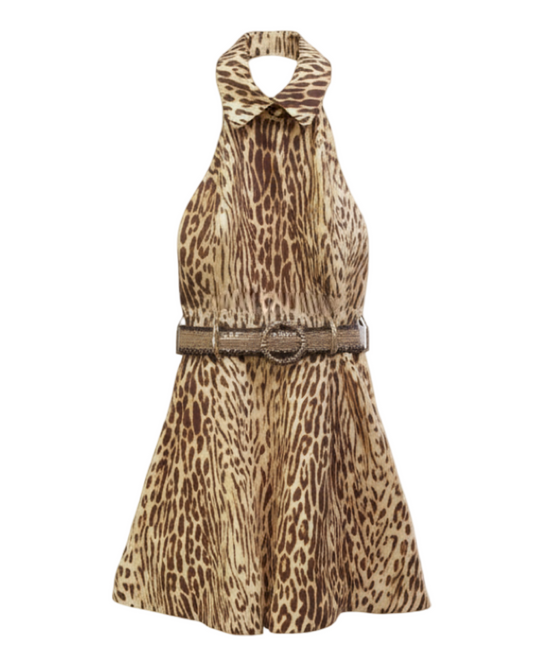 Leopard Print Brown Open Back Romper Halter Playsuit | L’LUXE Luxury Edit