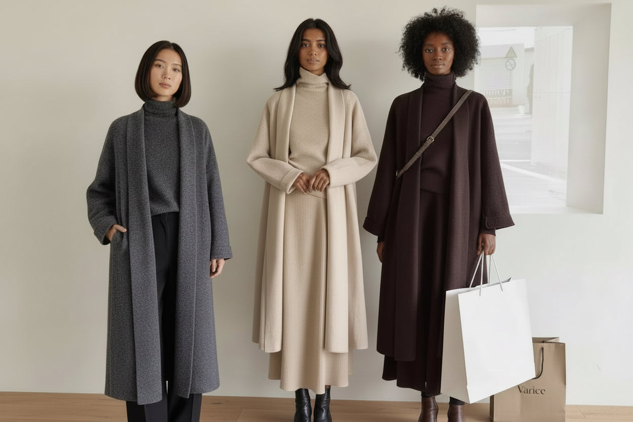 Women's 3-Piece Knit
Sweater Set - Long Cardigan, Sleeveless Top & Midi Skirt