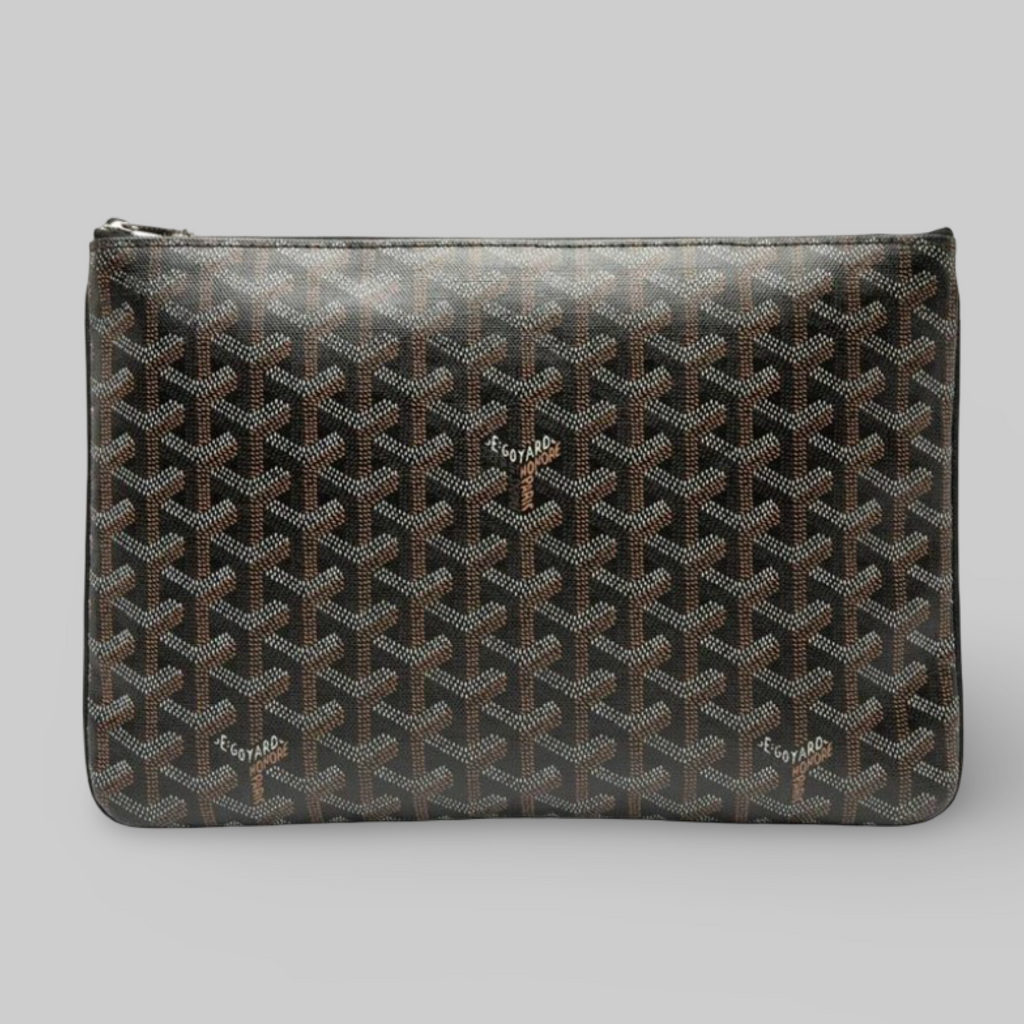 Goyard Sena MM Zip Pouch Brown White PVC Previously Owned Authentic