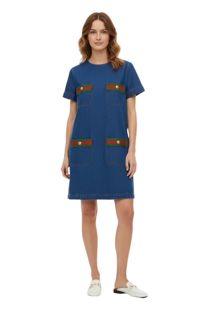 Gucci Pre-Owned Denim Dress – IT 38 (US 2–4), Structured Shift Silhouette, Petite Fit