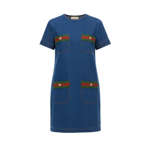 Gucci Pre-Owned Denim Dress – IT 38 (US 2–4), Structured Shift Silhouette, Petite Fit