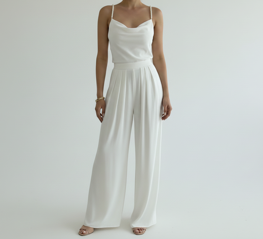 Pearl Strap Cowl Neck Wide-Leg Jumpsuit | L’LUXE Jumpsuits