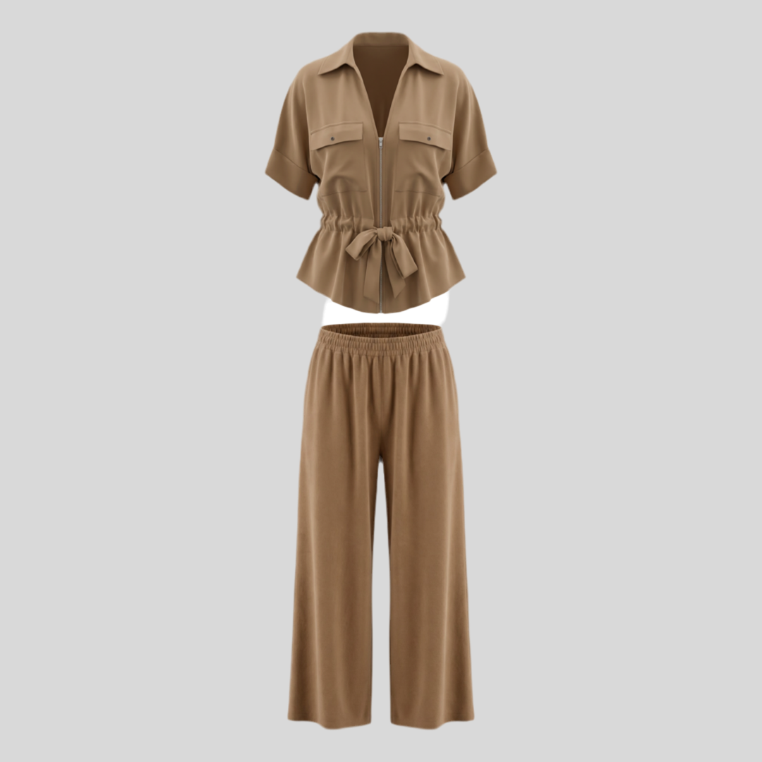 Women’s Wide-Leg Pants & Shirt Two-Piece Set – Lightweight Summer Co-Ord Outfit