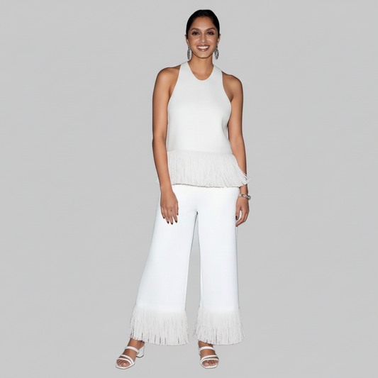 Fringe Hem Halter Top – Sleeveless Backless Statement Tank | L’LUXE Tops