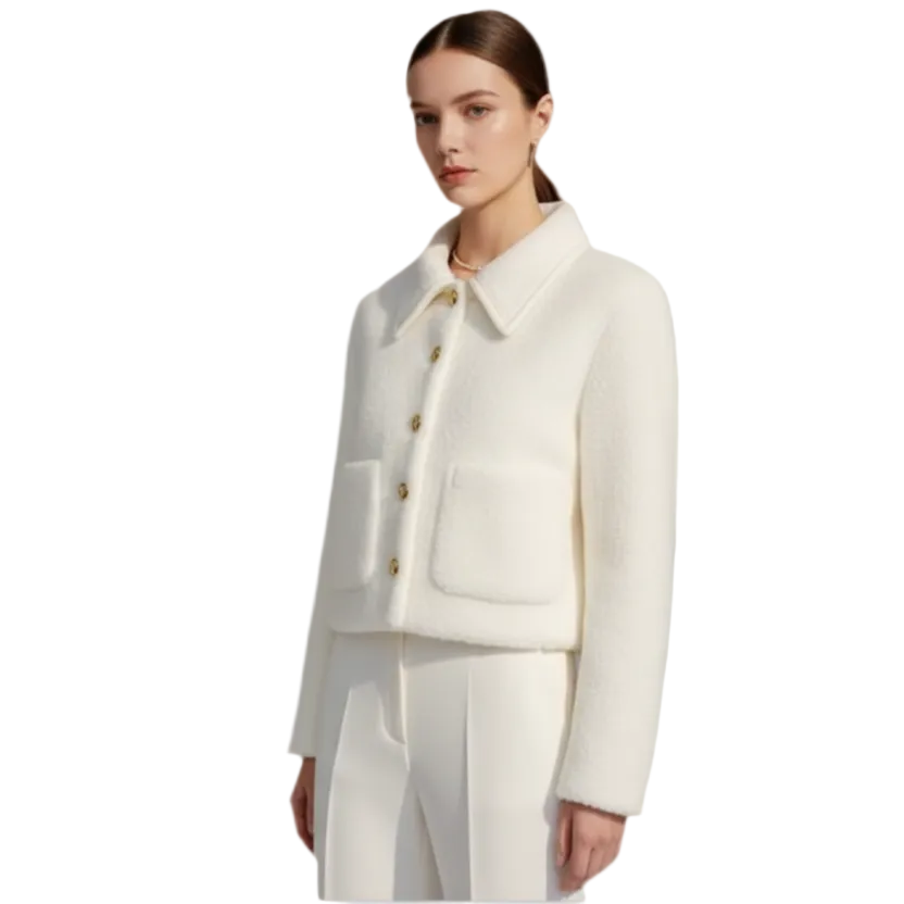 Women’s White Textured Bolero Jacket – Warm Long Sleeve Winter Style
