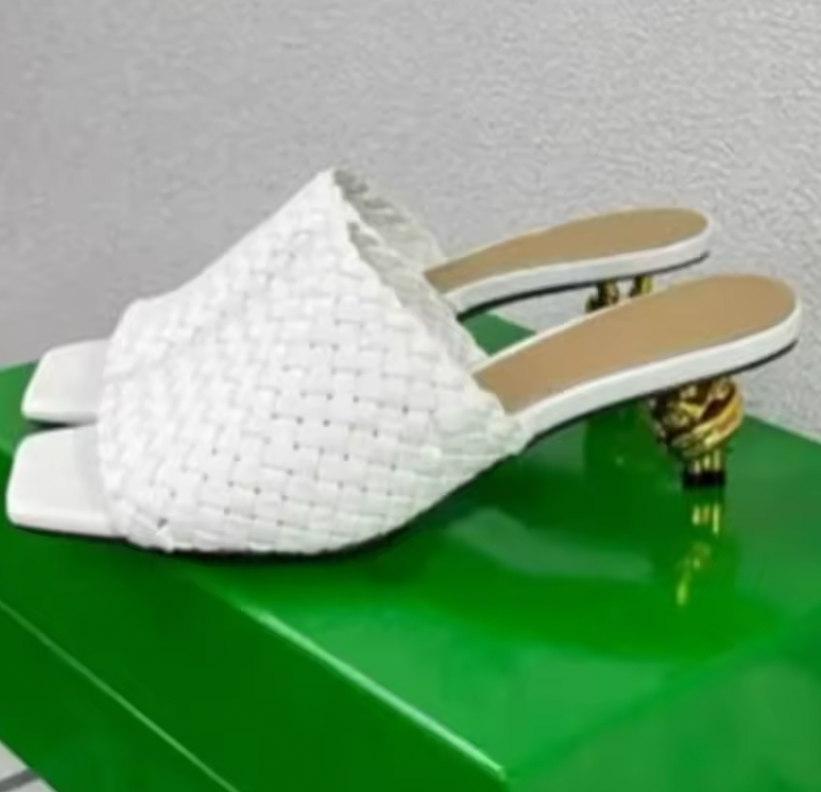 Woven open-toe mule heels