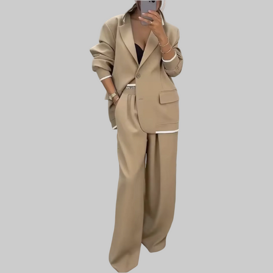 Blazer & Wide-Leg Pant Set for Women – Elegant Two-Piece Long Sleeve Suit
