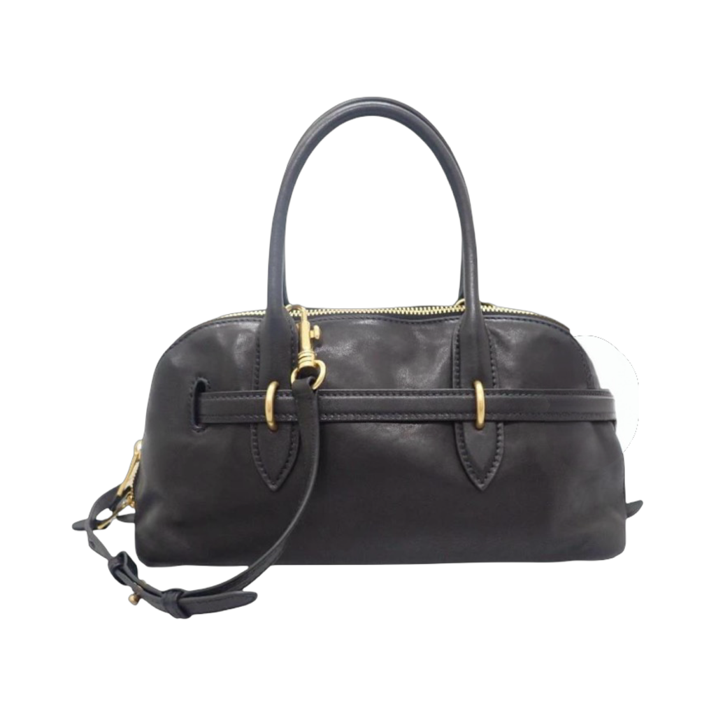 Miu Miu Aventure Top Handle Lambskin Black Gold Hardware 2-Way Shoulder Bag Previously Owned Authentic
