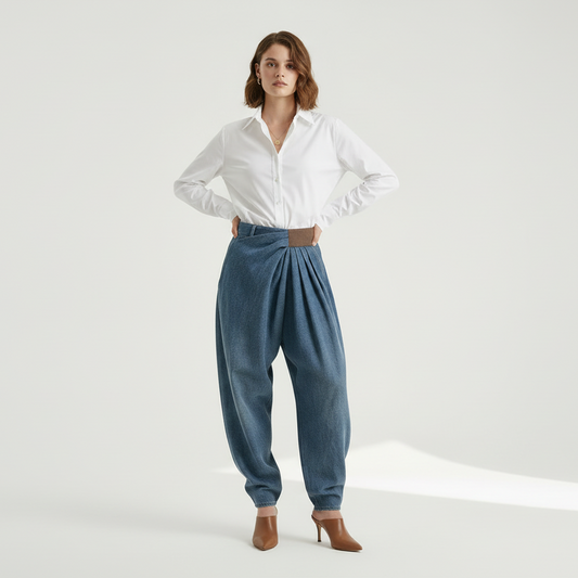 High Waist Pleated Wide-Leg Jeans | Curve | L’LUXE Pants