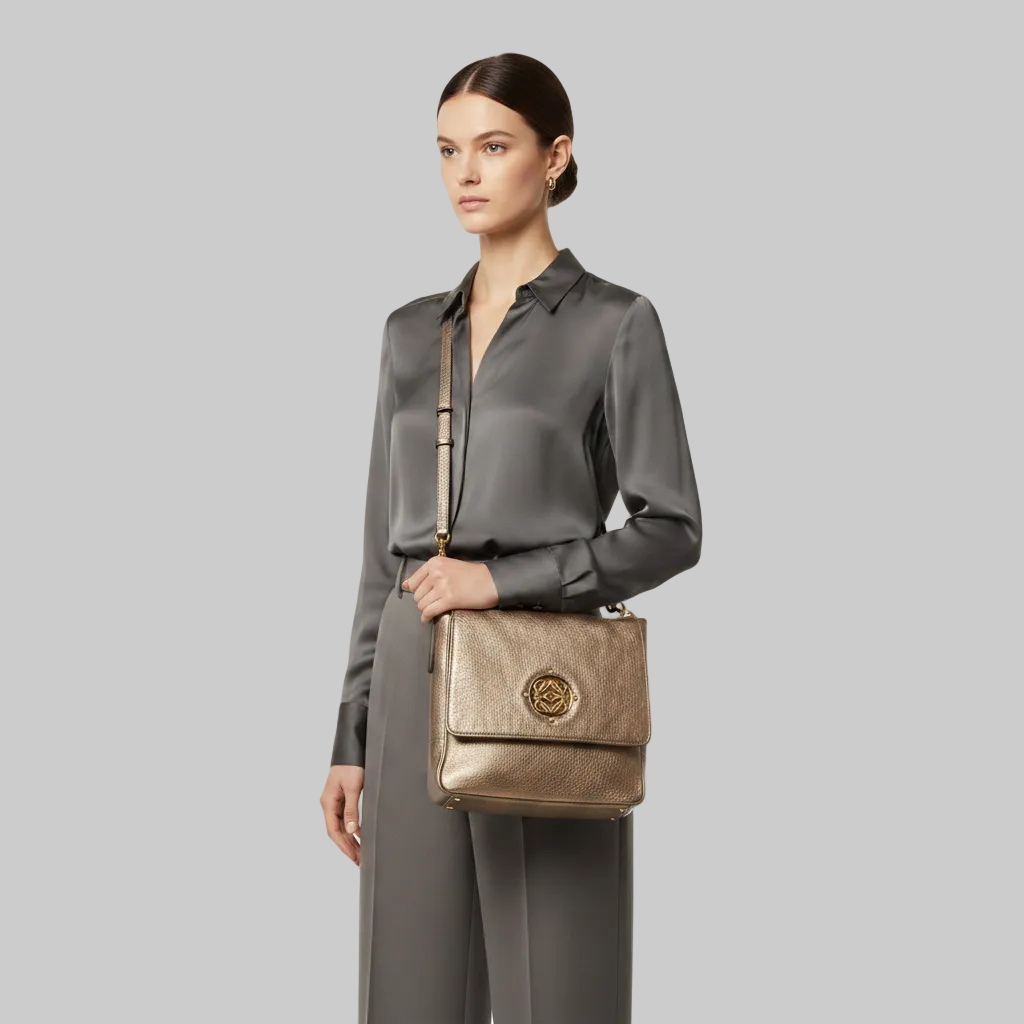 Loewe Anagram Lambskin Semi-Shoulder Bag Champagne Gold Authentic Previously Owned