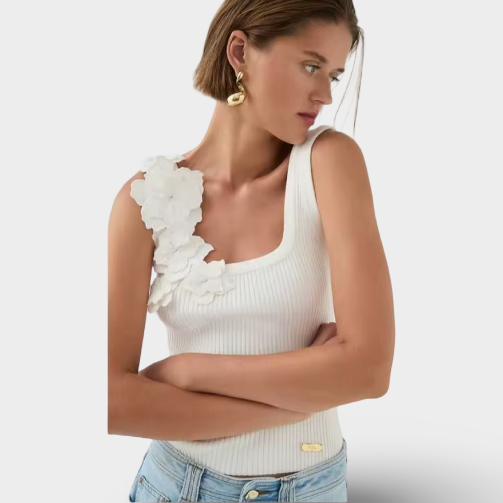 Ribbed Floral Appliqué Knit Tank