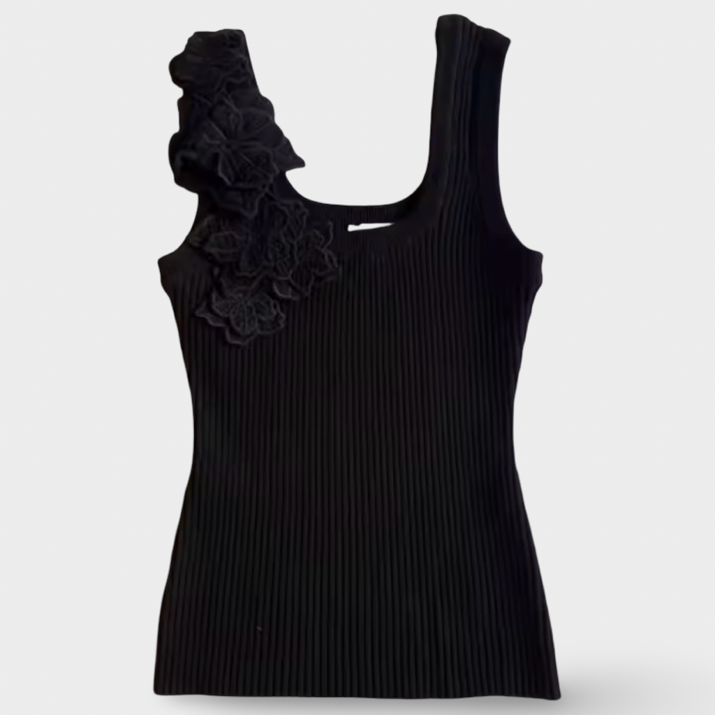 Ribbed Floral Appliqué Knit Tank