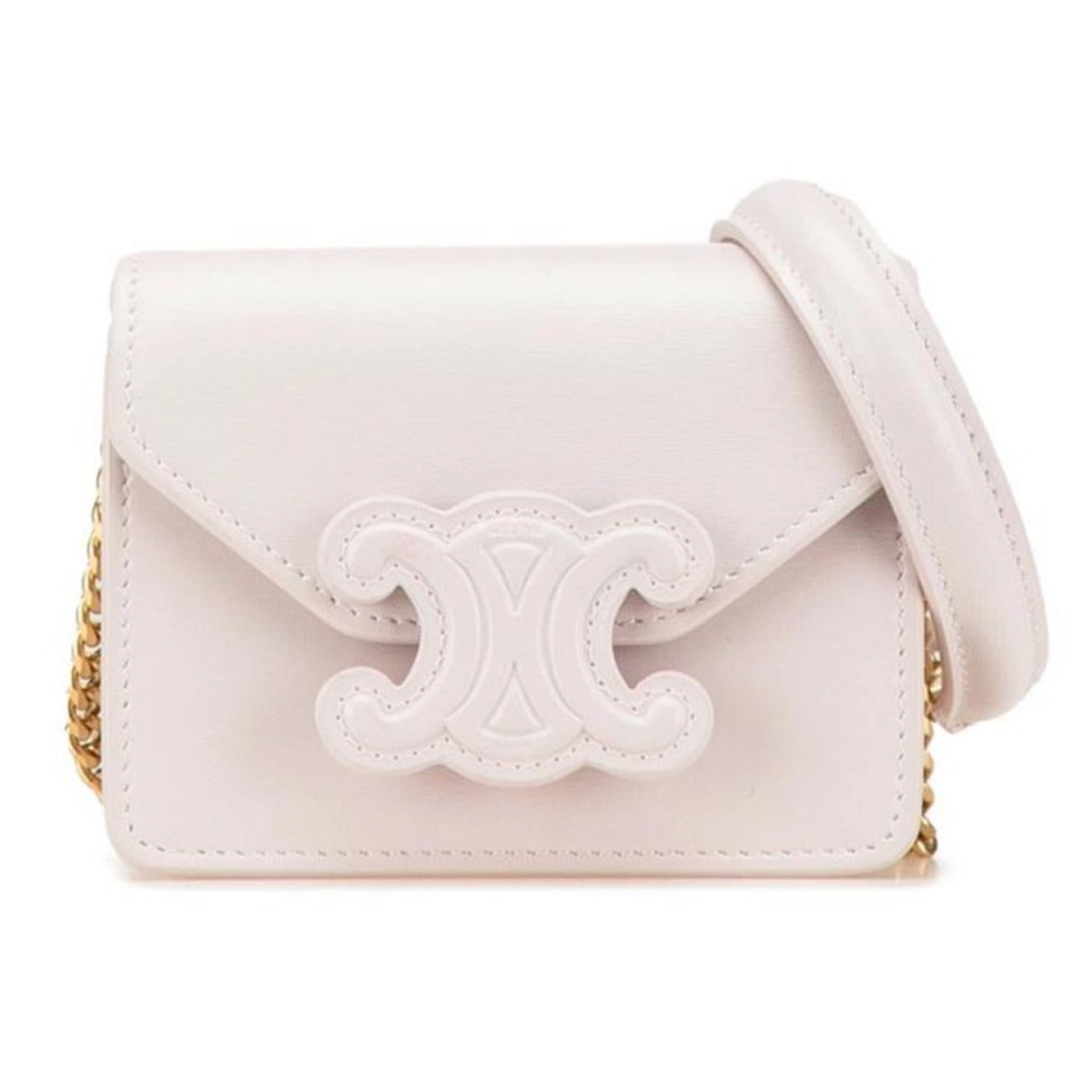 CELINE Triomphe Chain Shoulder Bag Pink Leather Authentic Previously Owned