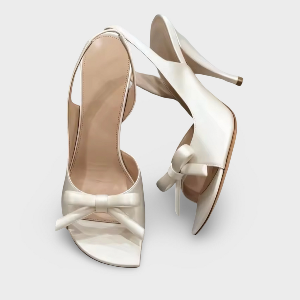 Square Head Satin Leather Bow Detail Slingback Stilettos Sandals *Editors Pick* Recommended