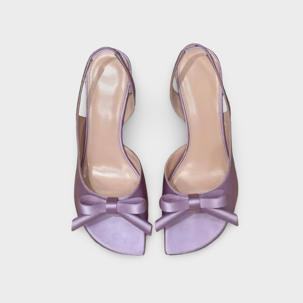 Square Head Satin Leather Bow Detail Slingback Stilettos Sandals *Editors Pick* Recommended
