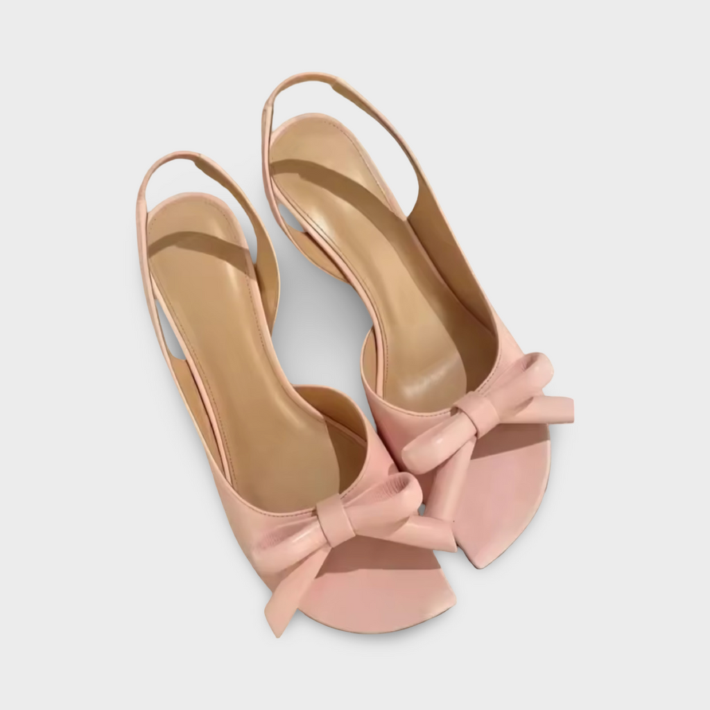 Square Head Satin Leather Bow Detail Slingback Stilettos Sandals *Editors Pick* Recommended