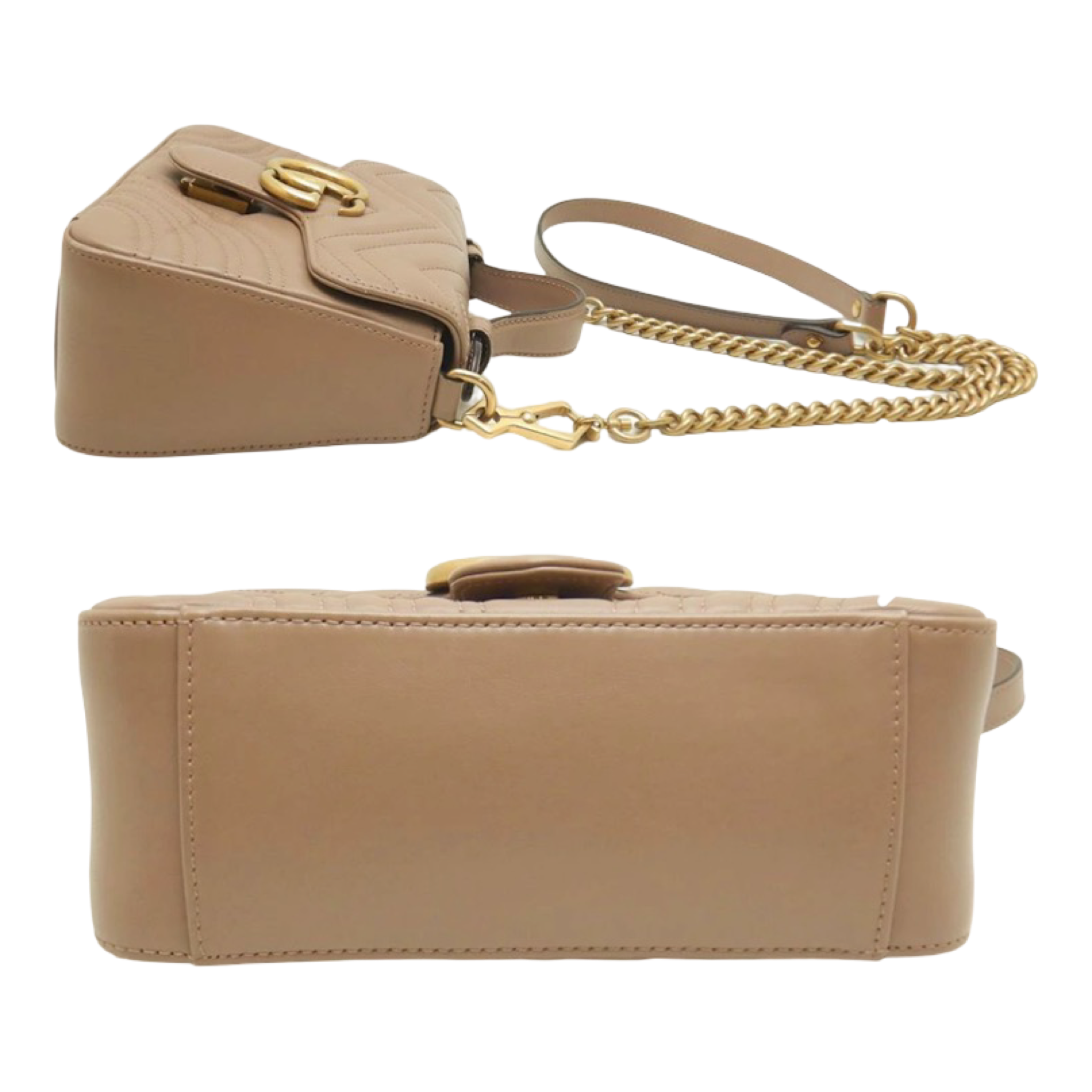 Gucci GG Marmont Mini Top Handle Bag Dusty Pink Leather Antique Gold Hardware Previously Owned Authentic