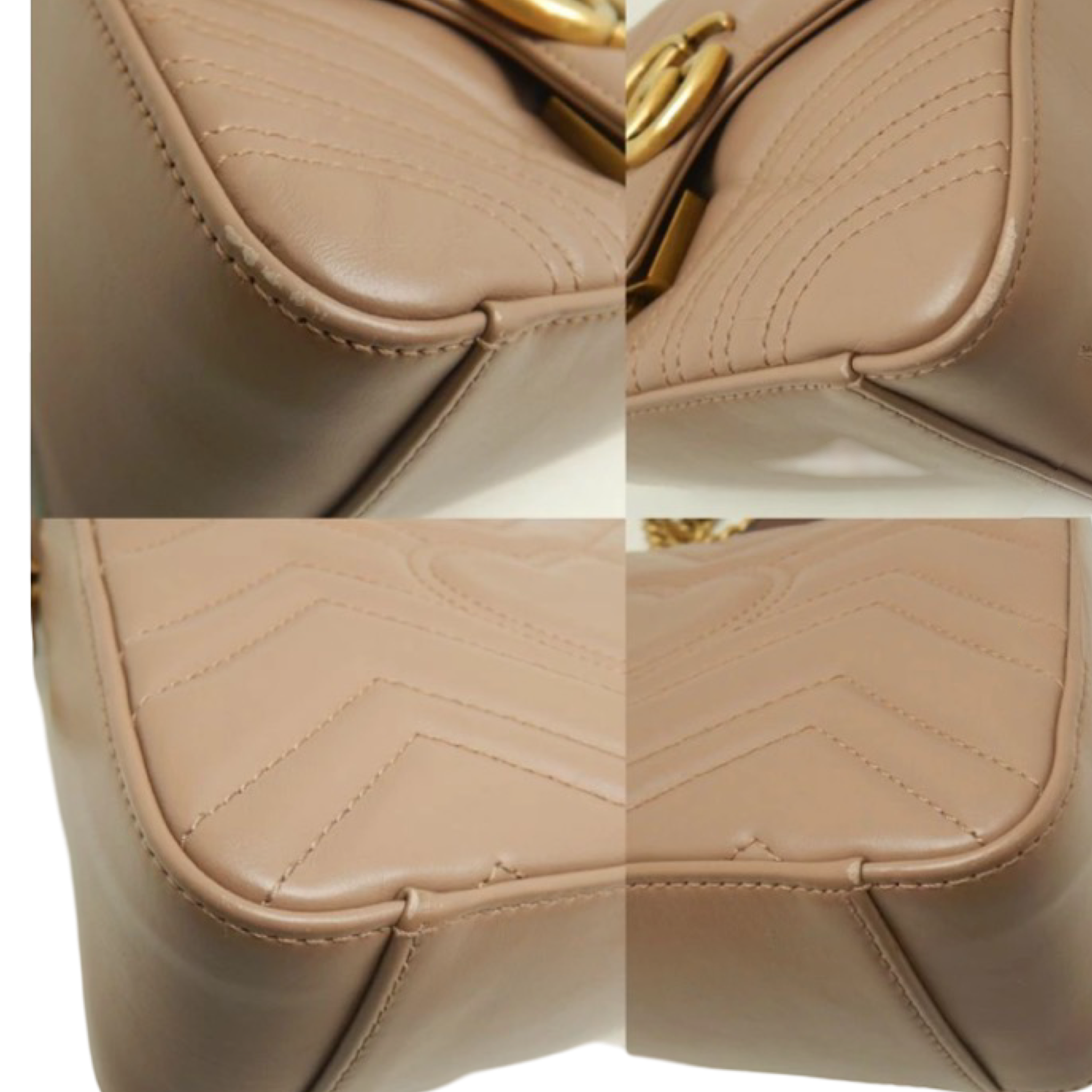 Gucci GG Marmont Mini Top Handle Bag Dusty Pink Leather Antique Gold Hardware Previously Owned Authentic