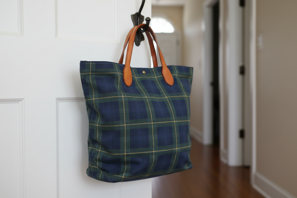 Polo Ralph Lauren Green Check Canvas & Leather Weekender Tote Previously Owned Authentic