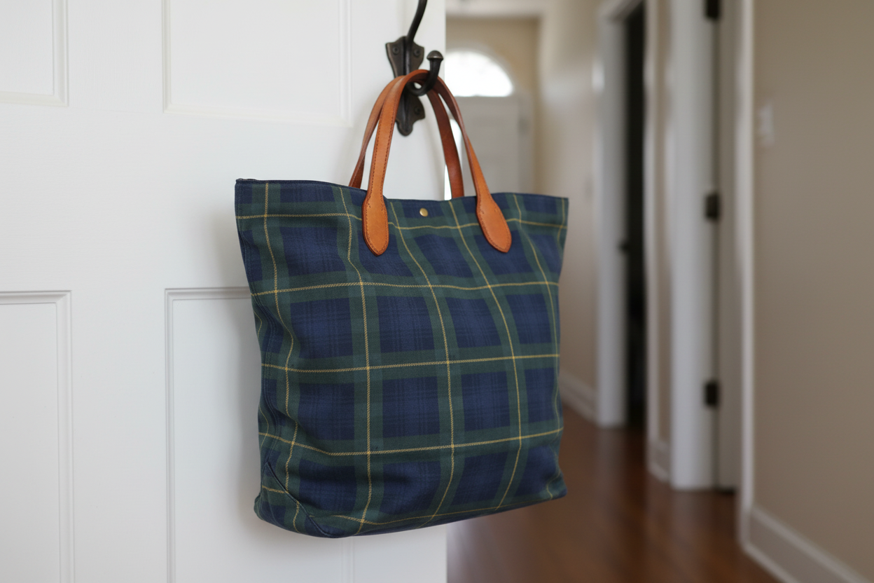 Polo Ralph Lauren Green Check Canvas & Leather Weekender Tote Previously Owned Authentic