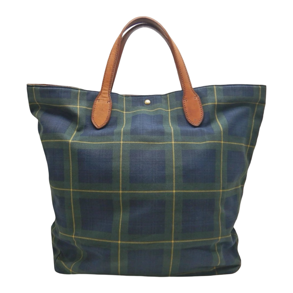 Polo Ralph Lauren Green Check Canvas & Leather Weekender Tote Previously Owned Authentic